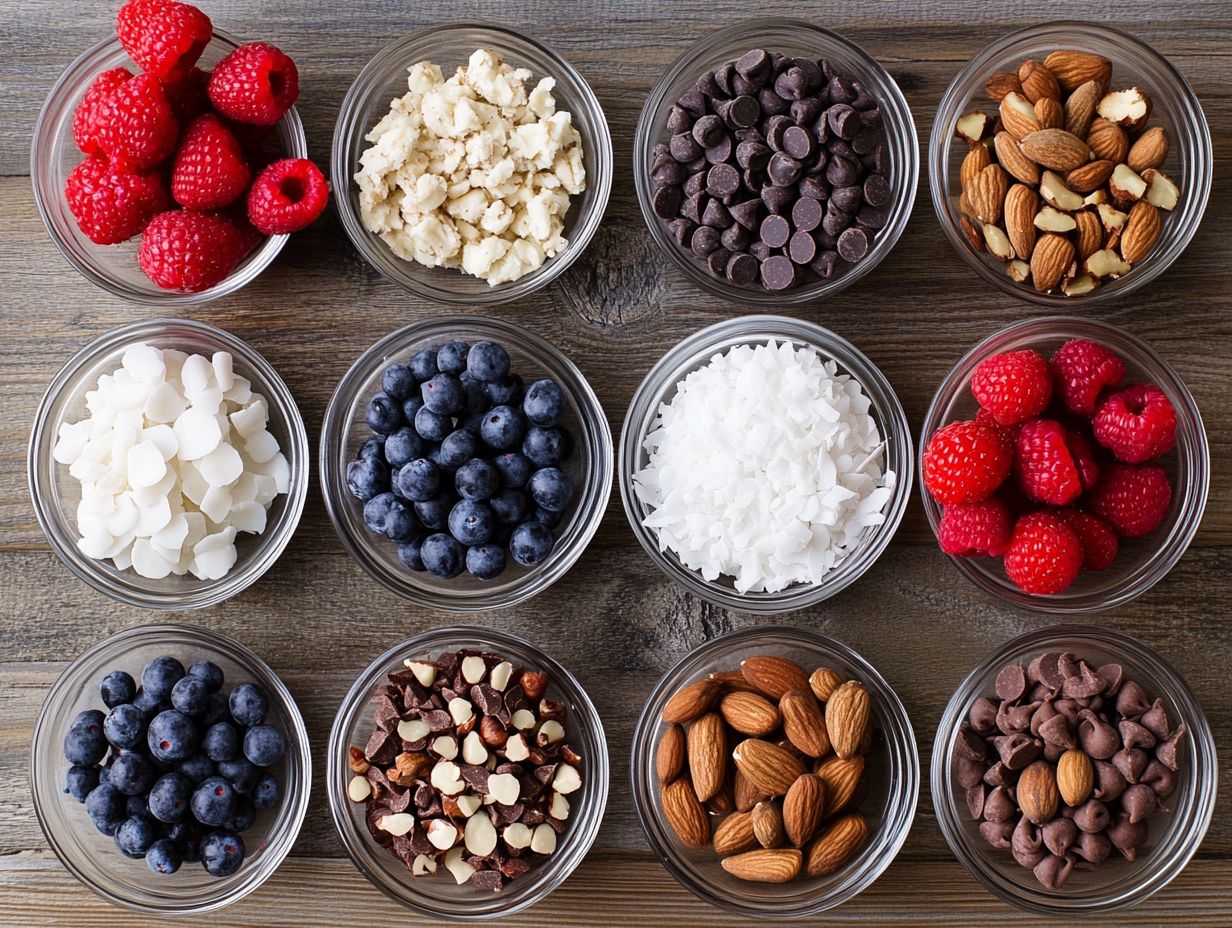 A selection of gluten-free dessert toppings displayed on a plate.