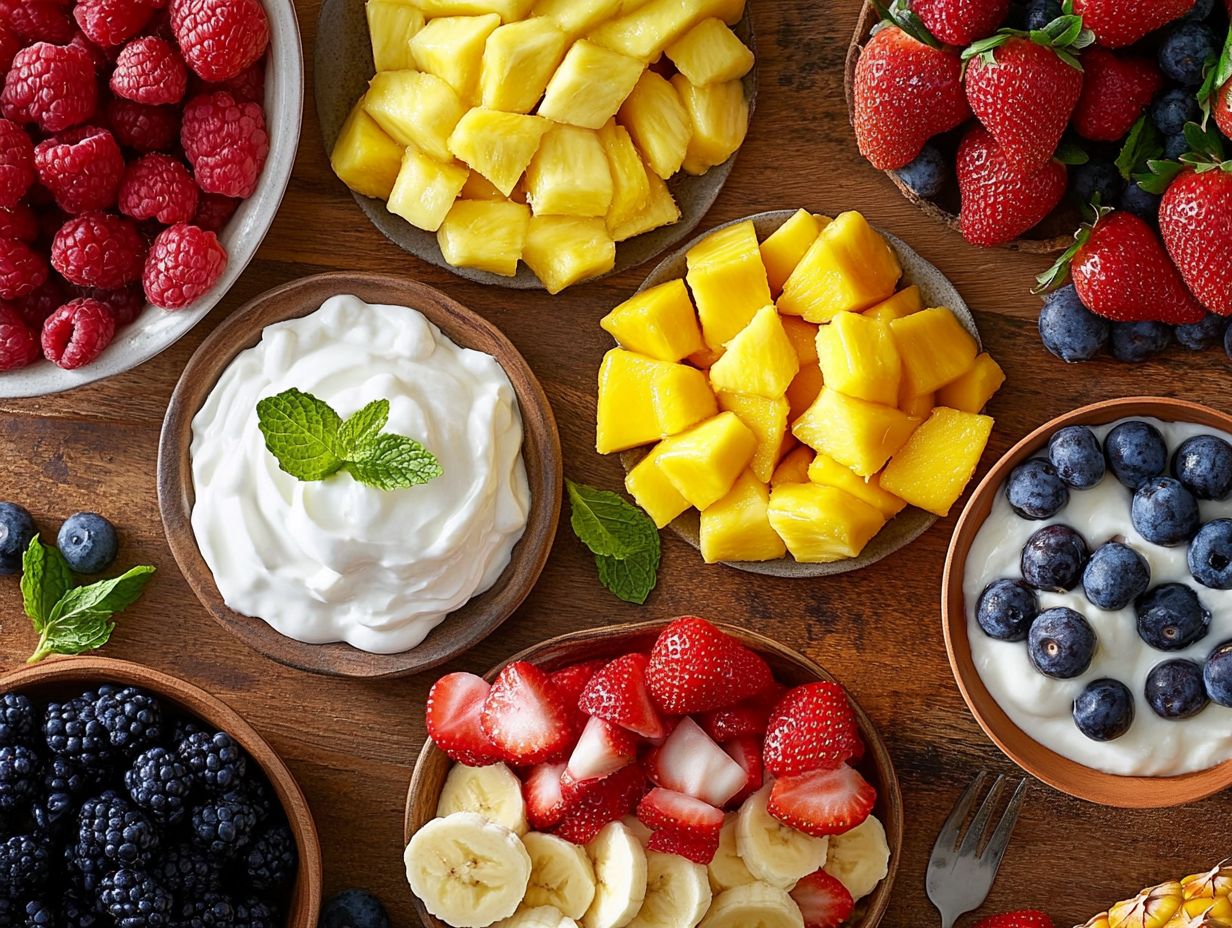 An assortment of 10 quick fruit desserts displayed beautifully.