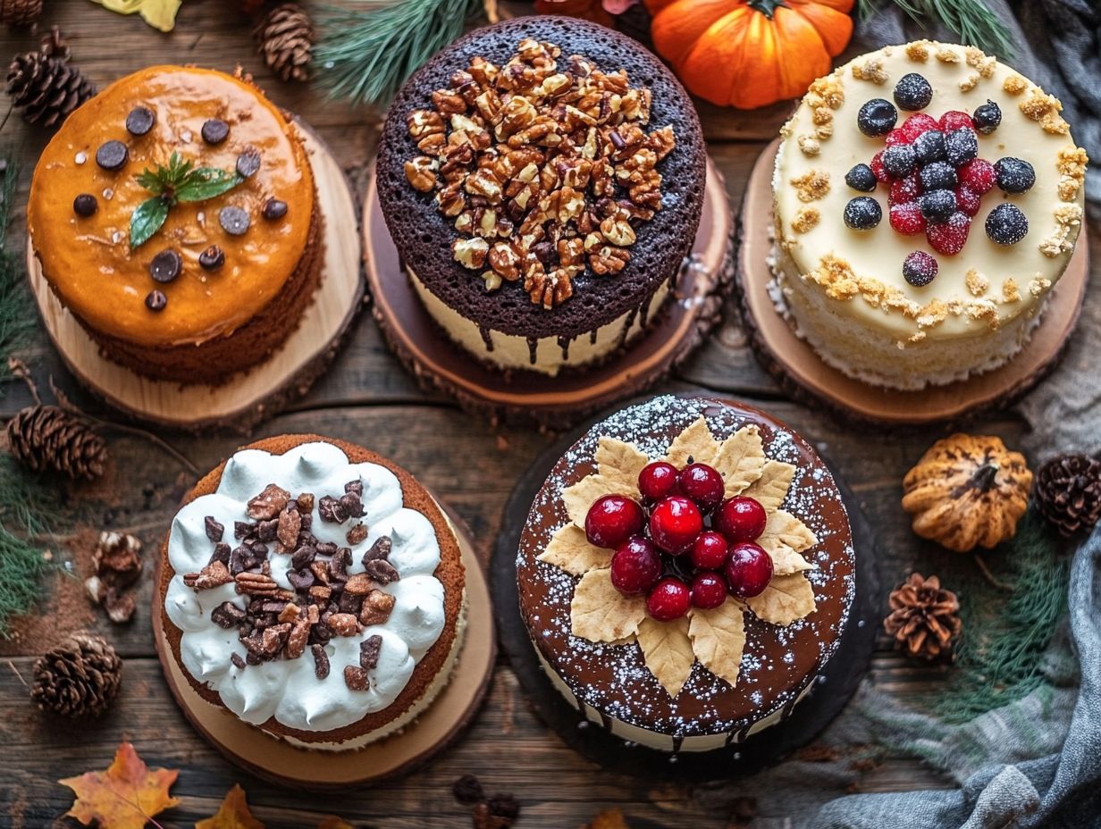 An array of five delicious vegan cakes for Thanksgiving