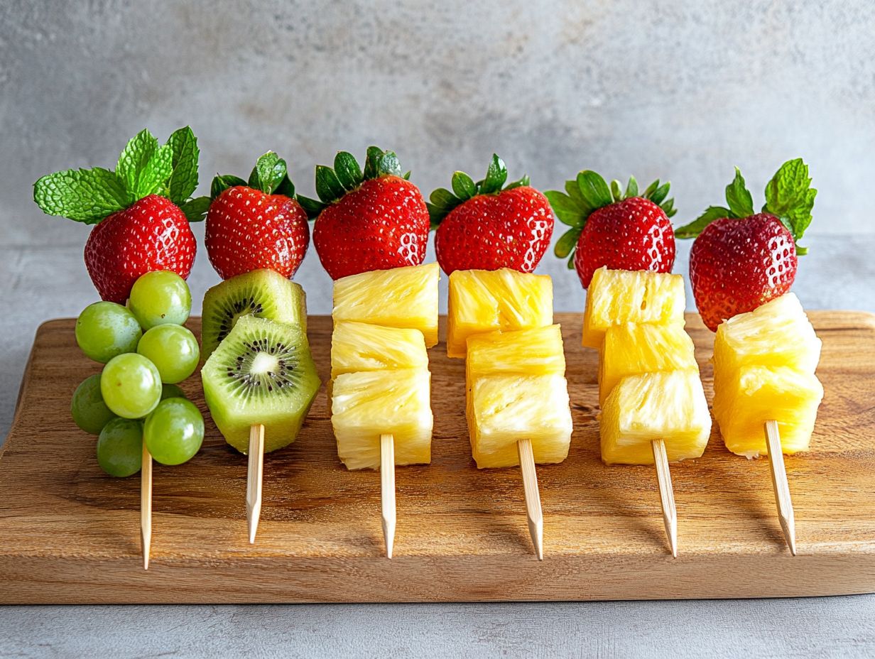 Fresh fruit skewers displayed at a party.