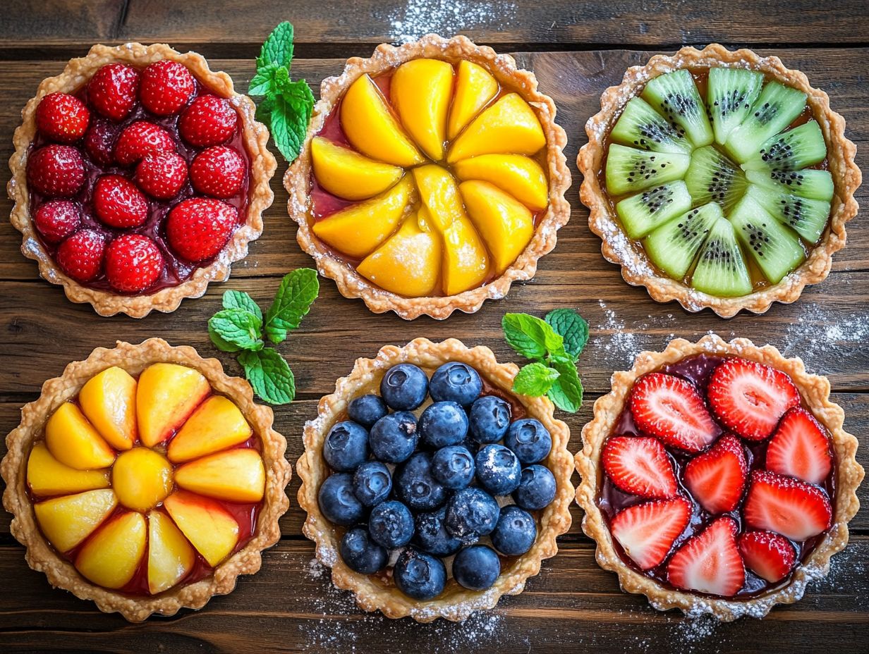 A beautifully arranged fruit tart showcasing seasonal fruits.