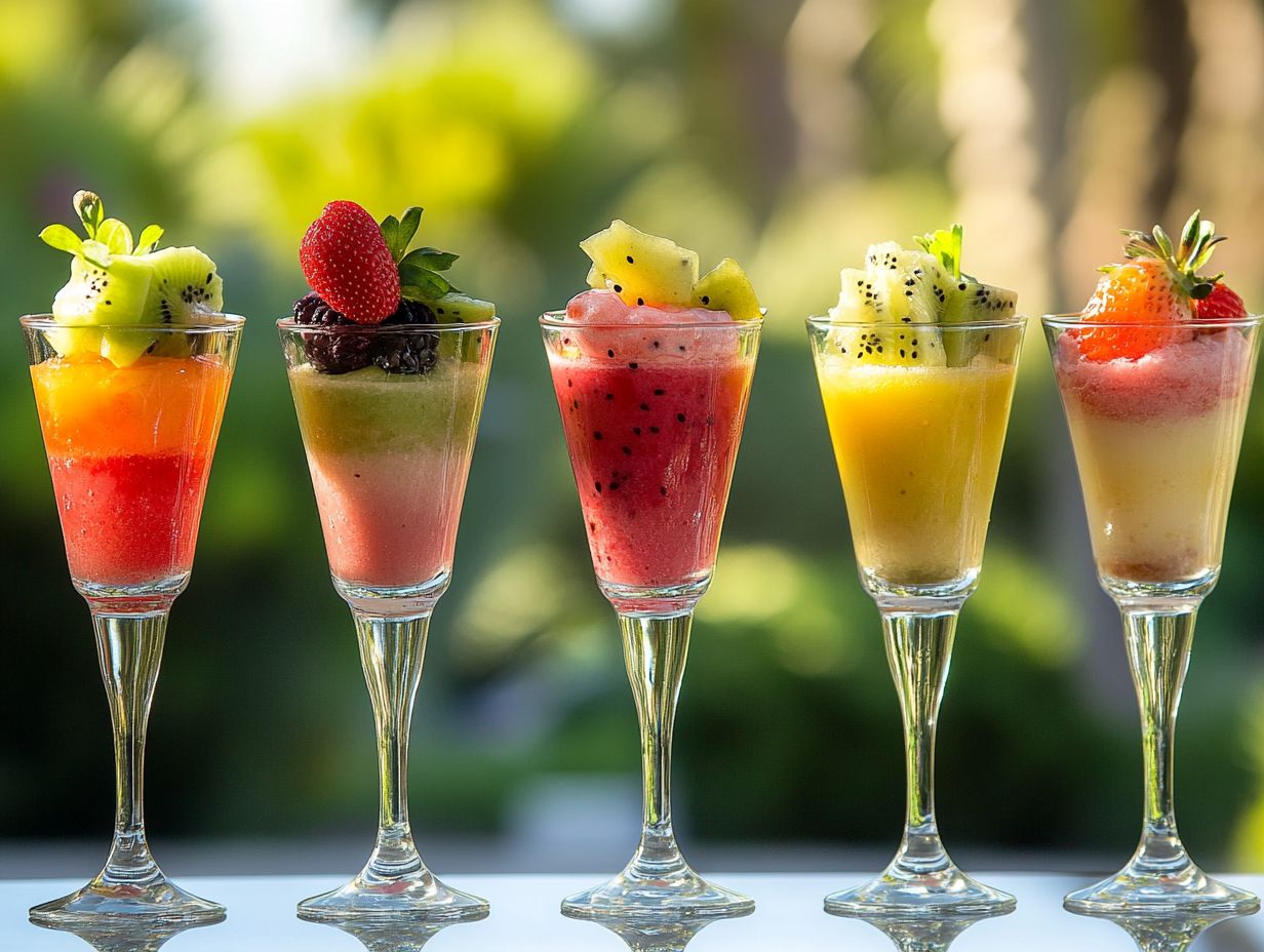 Image of fruity dessert cocktails in a vibrant setting