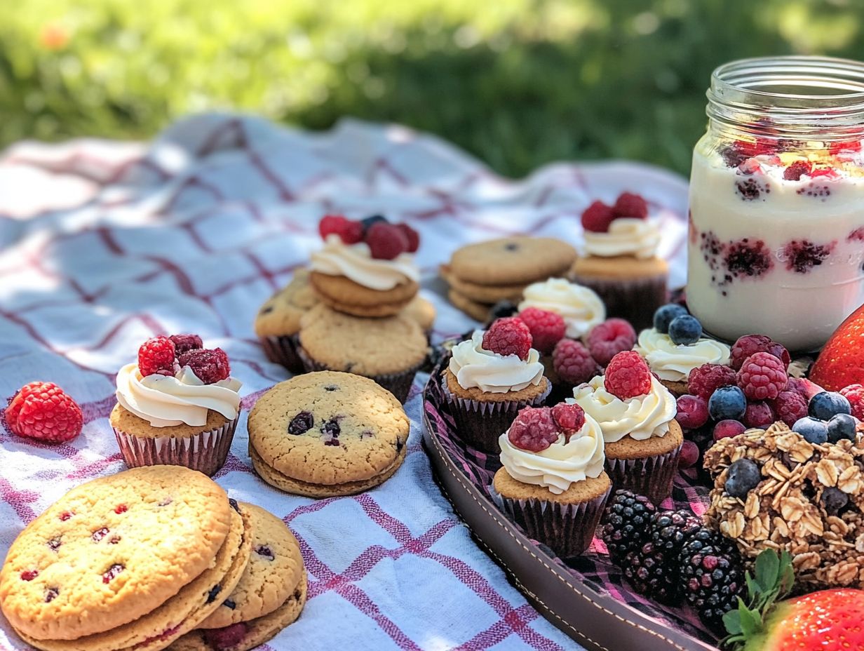 Delicious gluten-free dessert ideas displayed on a picnic table.