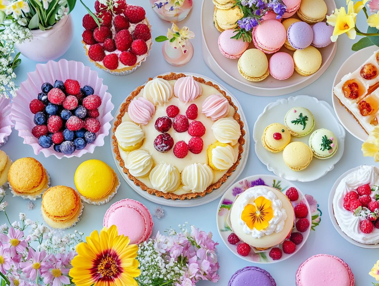 An array of delicious desserts displayed at a spring gathering.