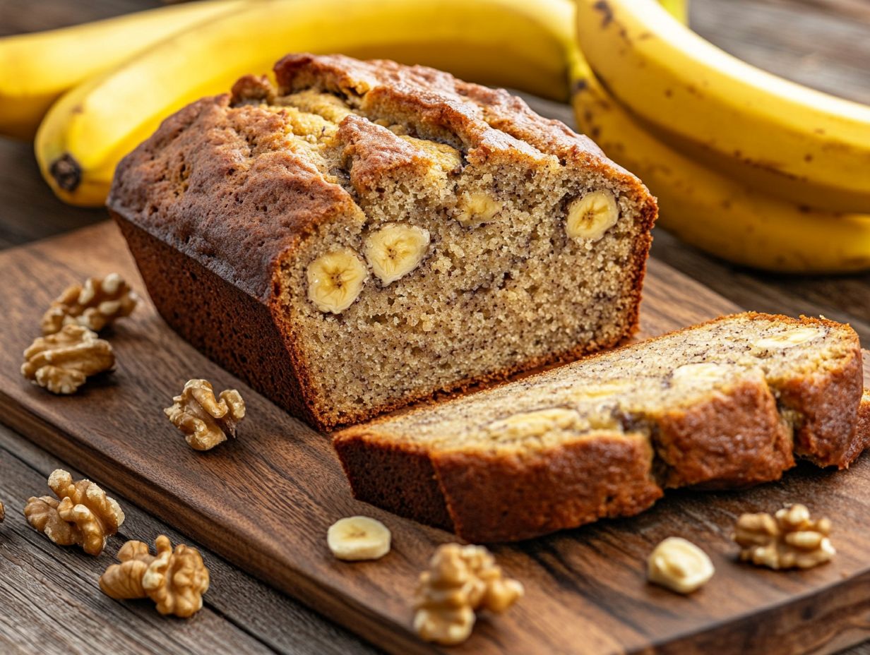 A variety of delicious banana bread options including chocolate chip and Nutella swirl.