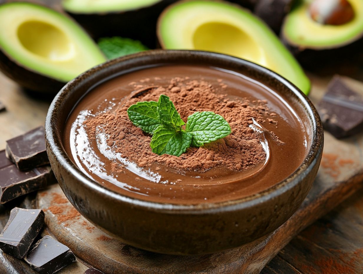 Creamy avocado chocolate pudding served in a bowl with toppings