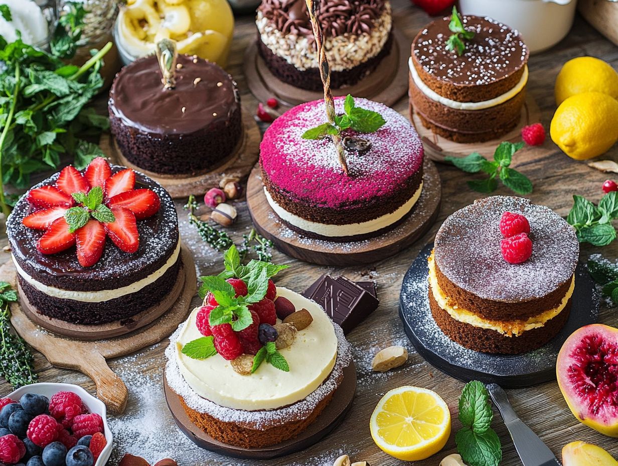 Ingredients for easy vegan cake recipes displayed on a table.