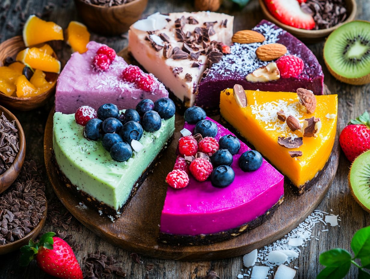 A colorful array of raw desserts