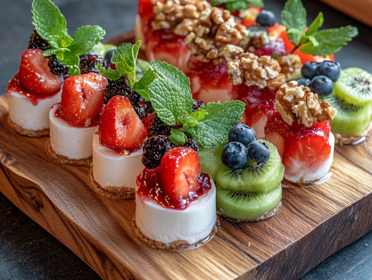 Collage of seasonal fruits and raw desserts.