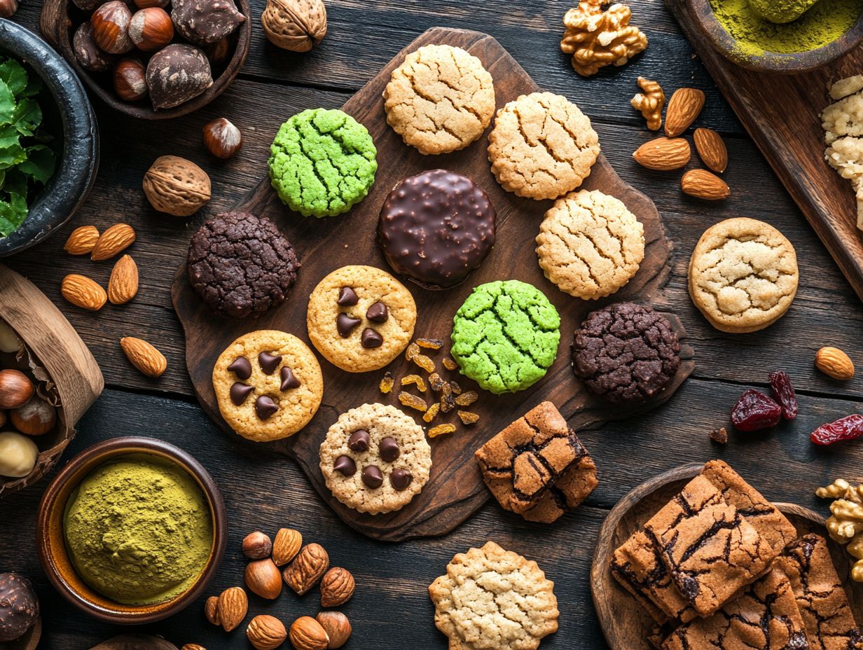 A variety of homemade plant-based cookies on a baking tray