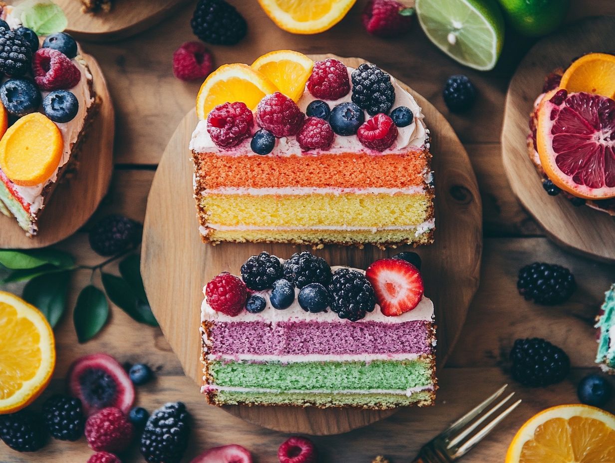 Colorful fruit-filled vegan cakes, fresh and flavorful ideas.