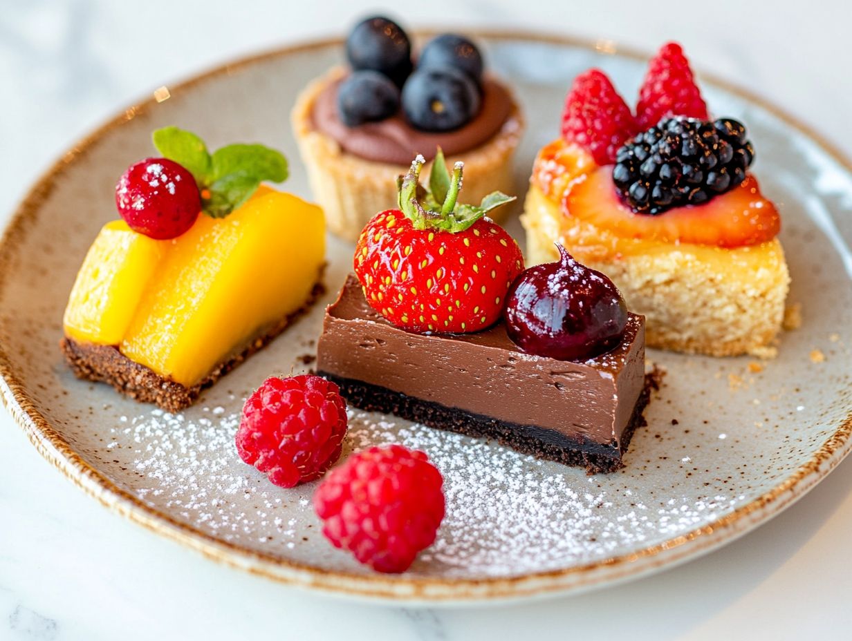 An assortment of gluten-free brownies and chocolate mousse on a plate