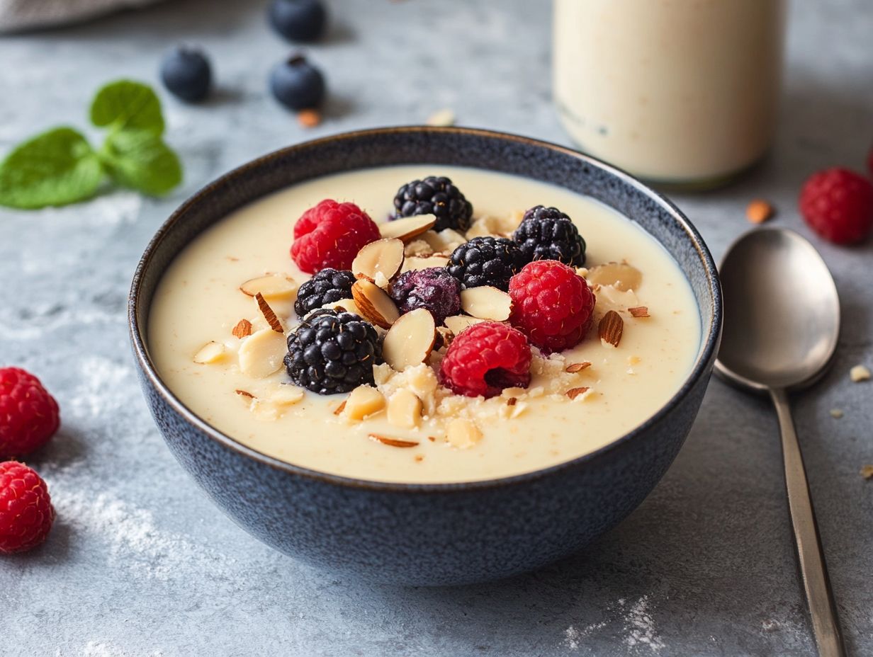 A delicious bowl of Vanilla Almond Milk Pudding topped with fresh berries.