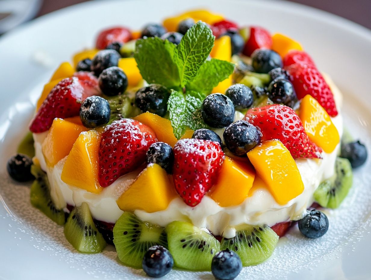 A vibrant Fruit Mosaic Dessert featuring salt as a flavor enhancer