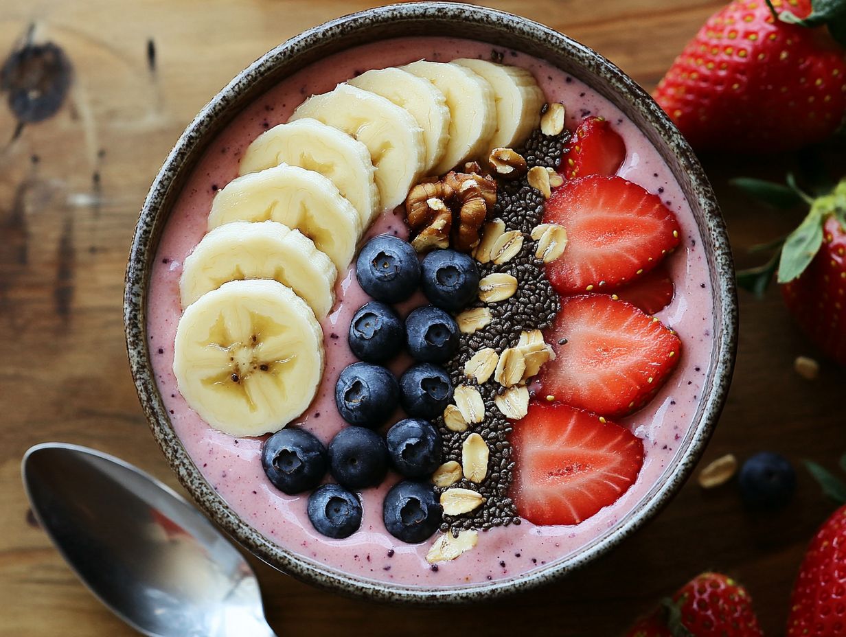 Colorful smoothie bowl with various fruits and toppings