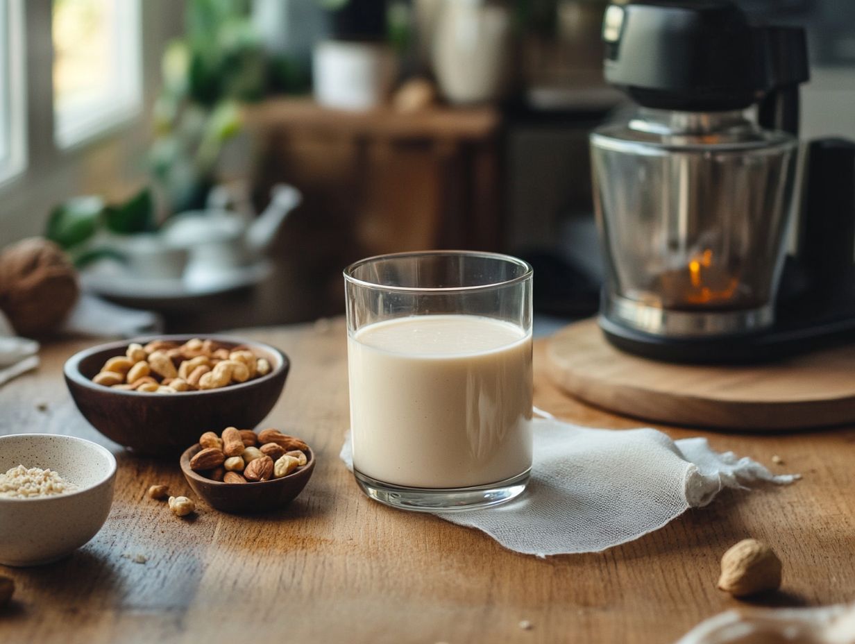 A variety of raw nuts and nut milk