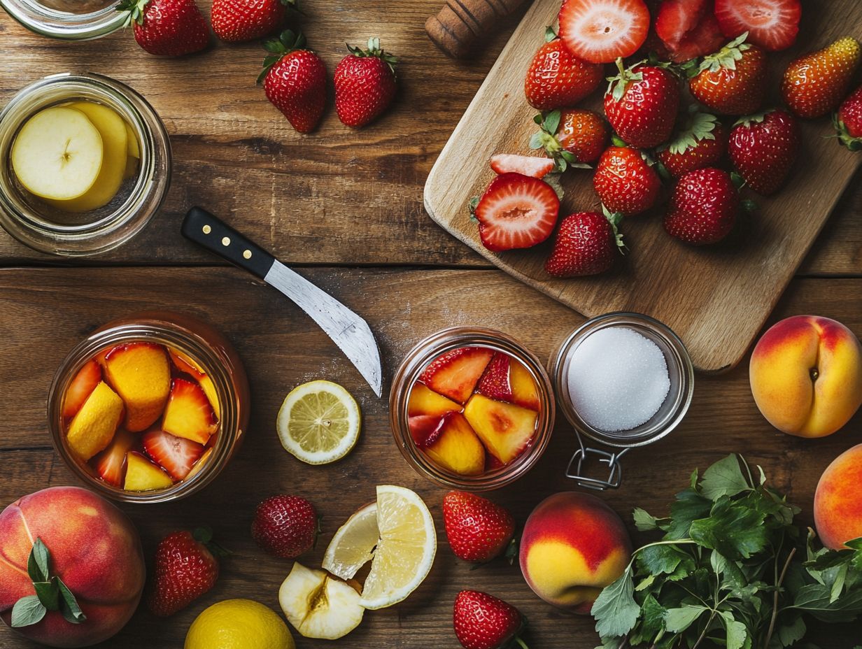 Illustration of various fruit preservation methods for desserts.