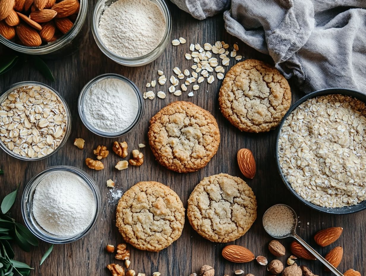 A variety of plant-based flours used in vegan cookie recipes.