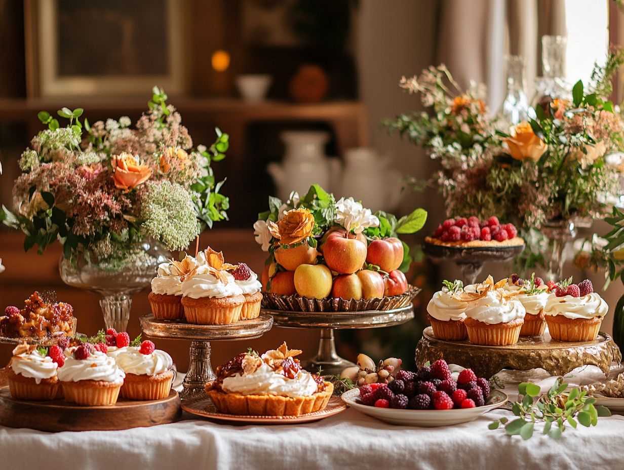 A variety of colorful seasonal desserts beautifully arranged.