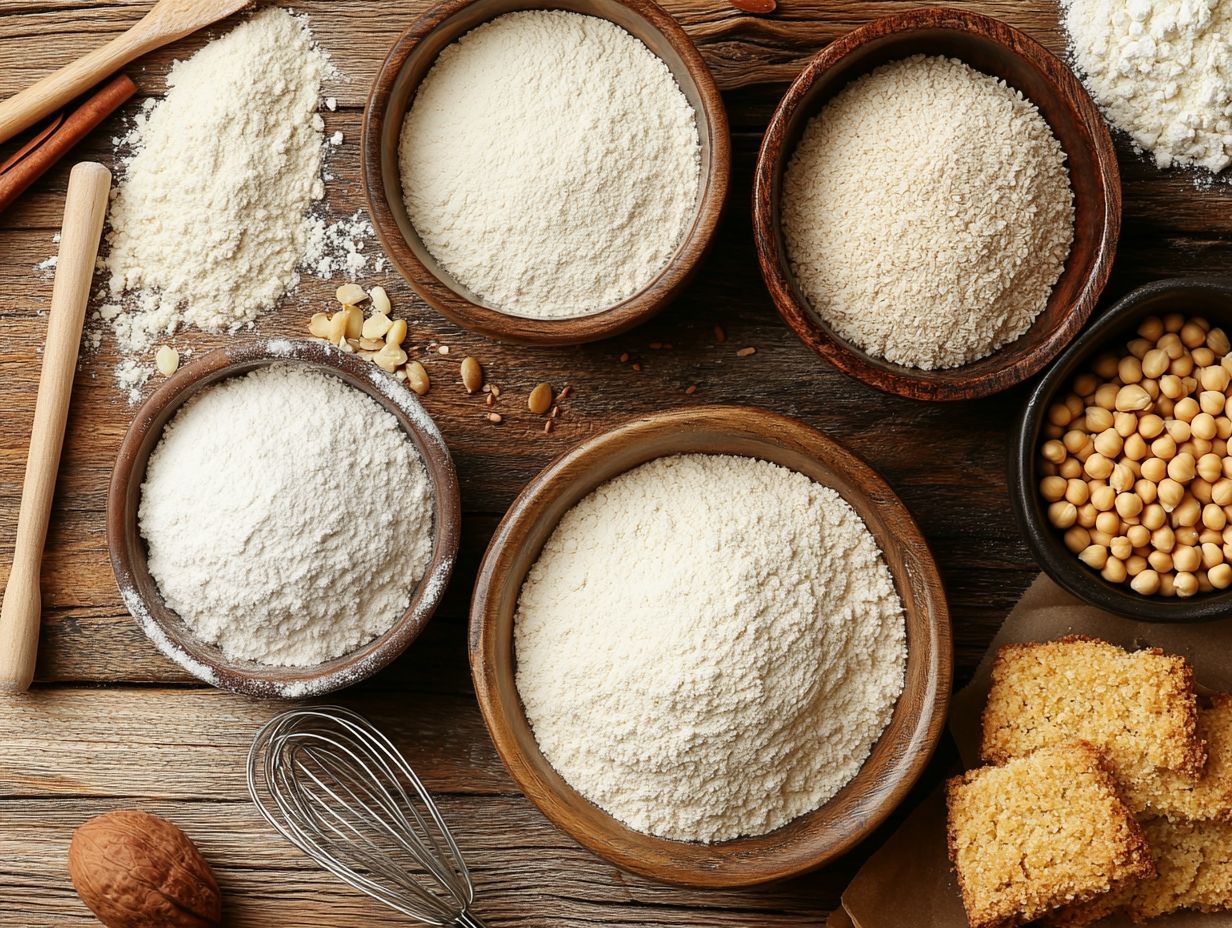 A variety of gluten-free flour substitutes displayed