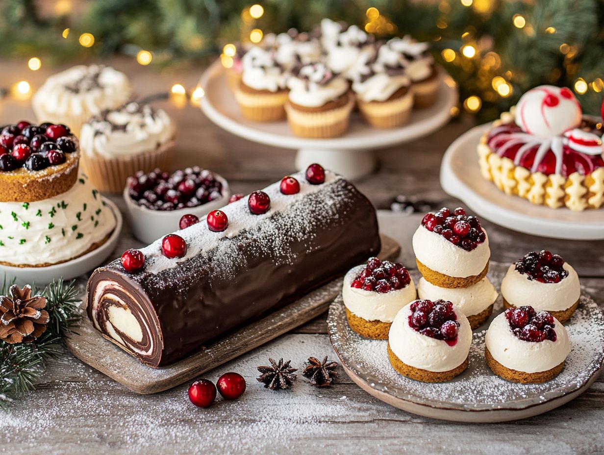 A variety of festive desserts for Christmas