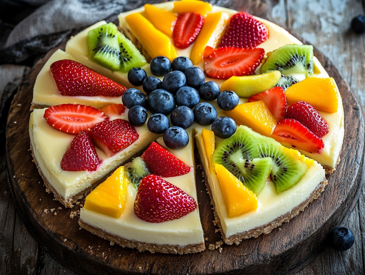 Image displaying various fruit-based cheesecakes