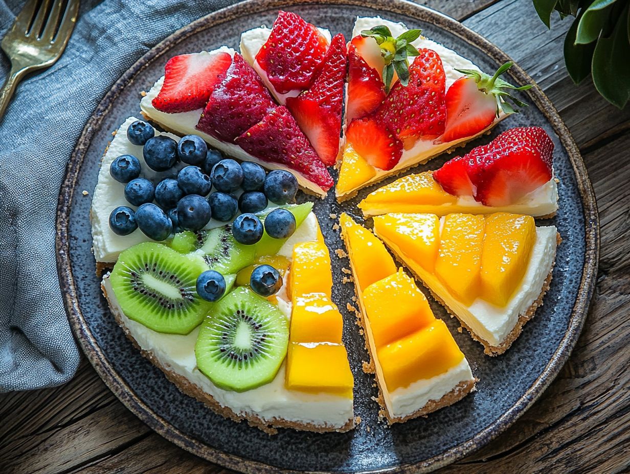 A collage of key takeaways about fruit-based cheesecakes.