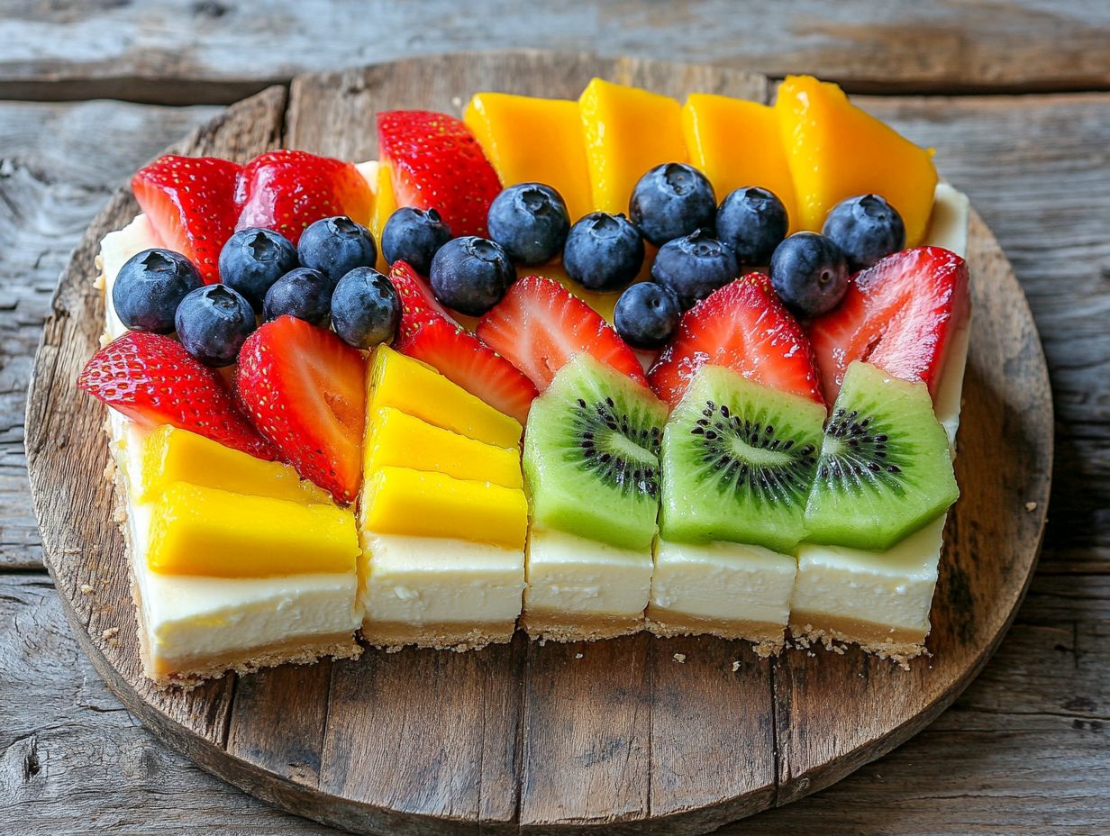 A beautifully decorated fruit-based cheesecake topped with fresh berries and a glossy glaze.