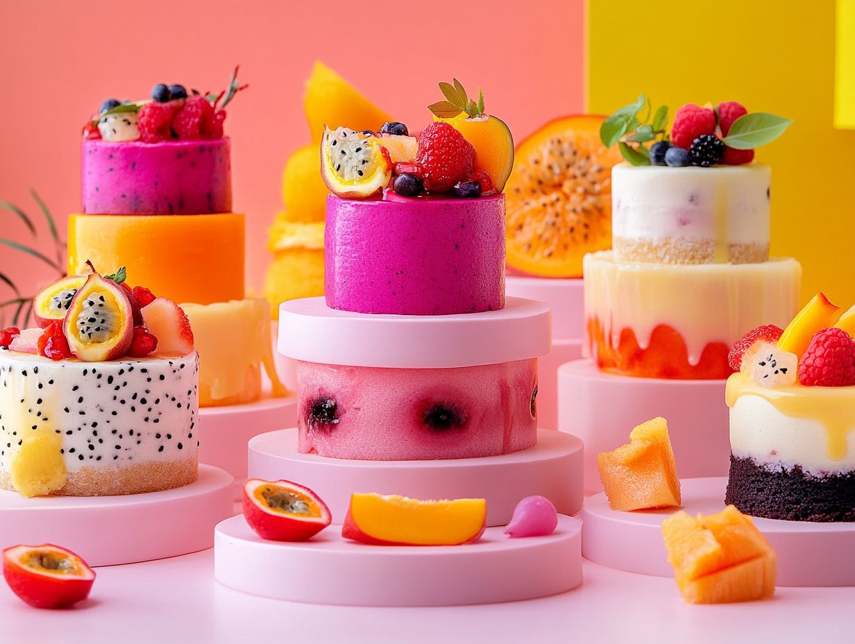 Vegan cakes featuring exotic fruits