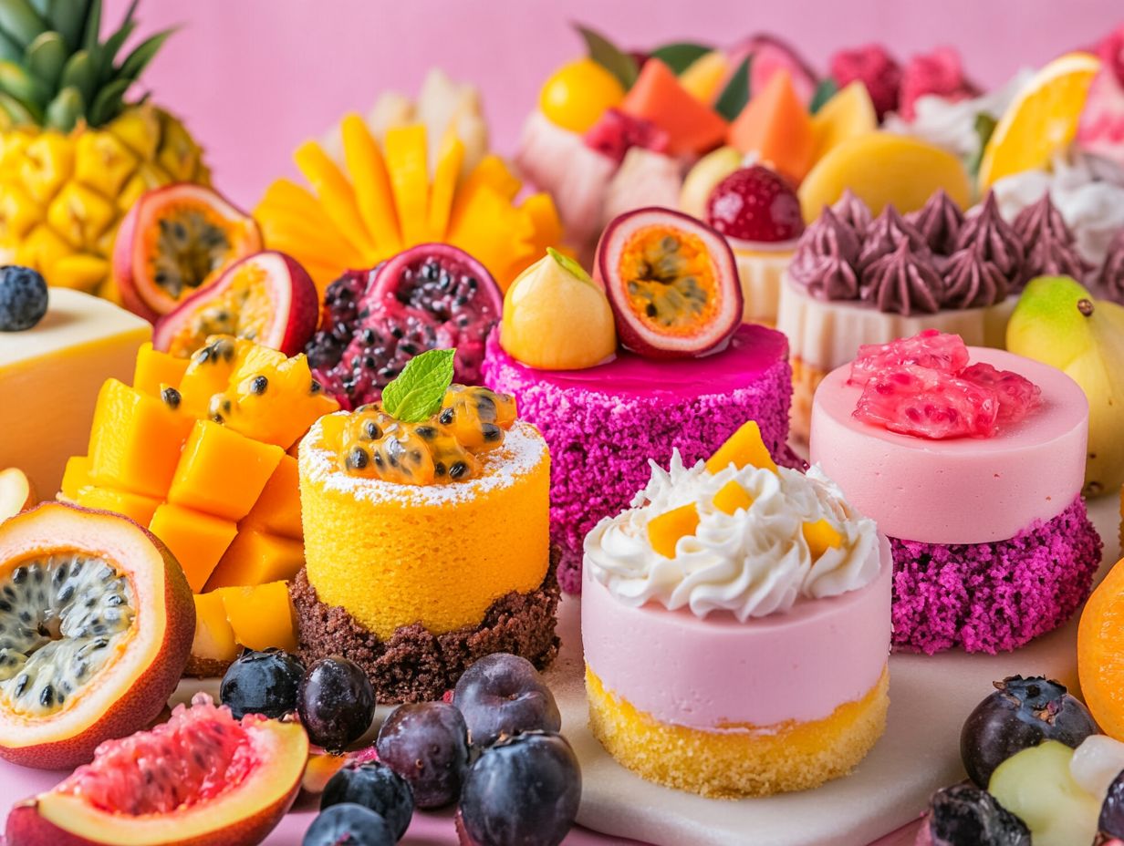 Exotic fruits for vegan cakes.