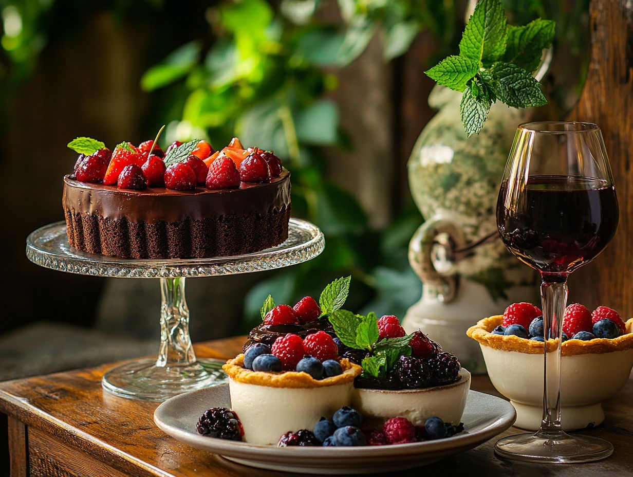 A beautifully plated molten lava cake paired with a glass of wine.