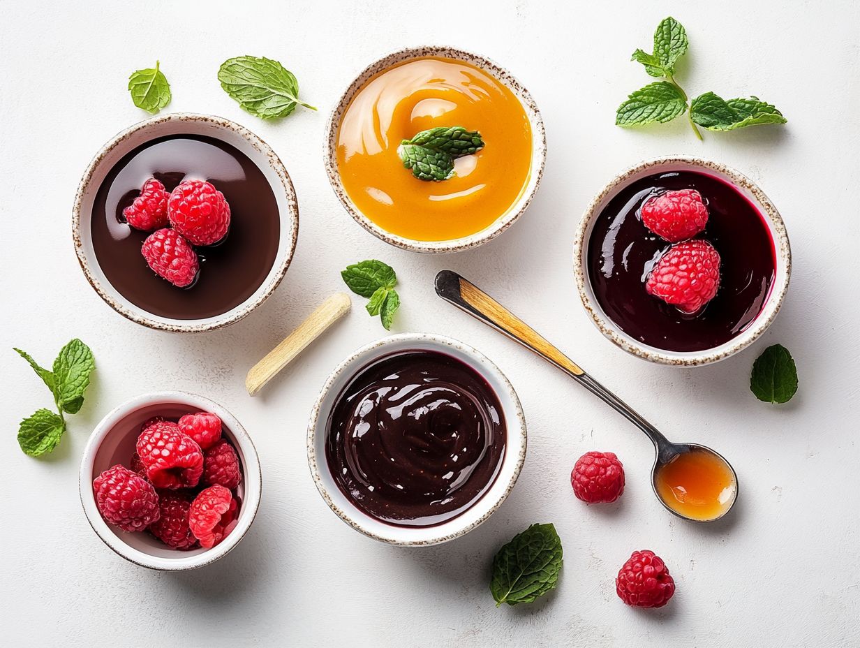 An array of popular dessert sauces